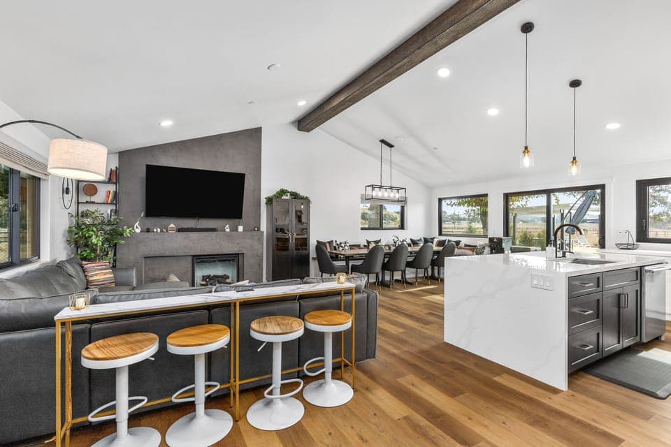 console table for charging electronics and extra seating for 4