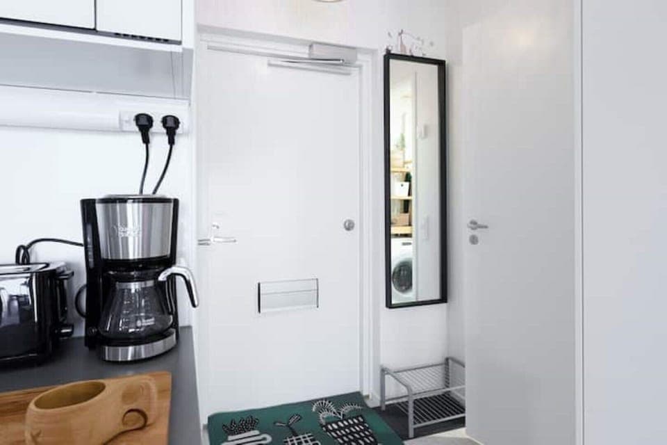 There is a small space in the entrance of the flat, to leave your shoes