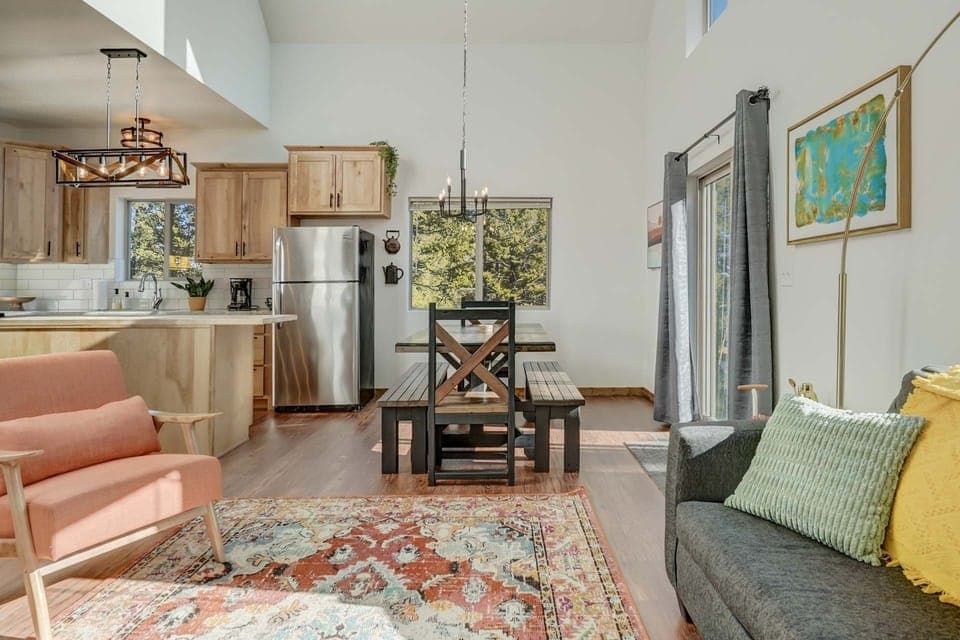 The living room and dining room flow right into the kitchen, with plenty of space and lots of natural light.