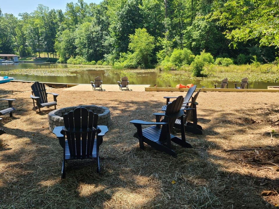 LakeFront 5ft Fire Pit!  8 adirondack chairs with 4 more available at beach