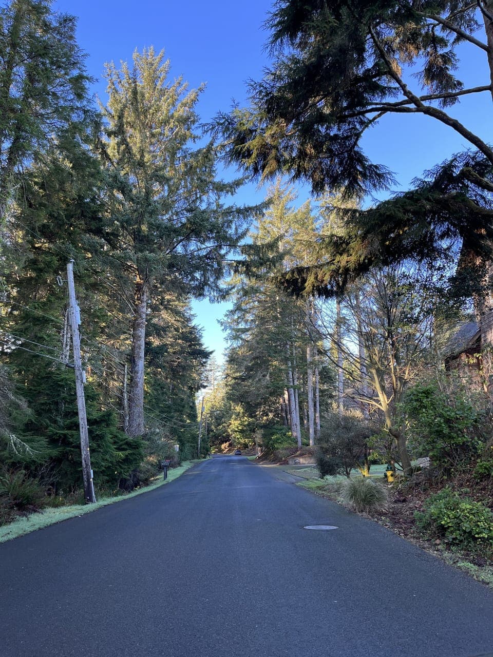 Quiet road for evening strolls or to go to the beach at seaside cove/cafe/store