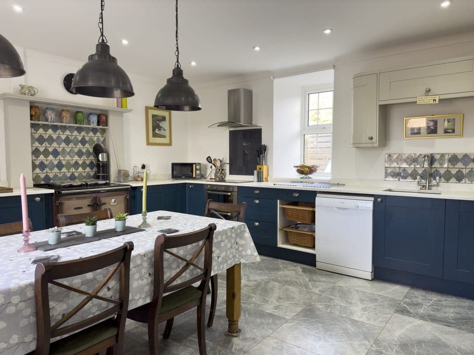 Fridge, dishwasher, electric kettle, cookware/dishes/utensils