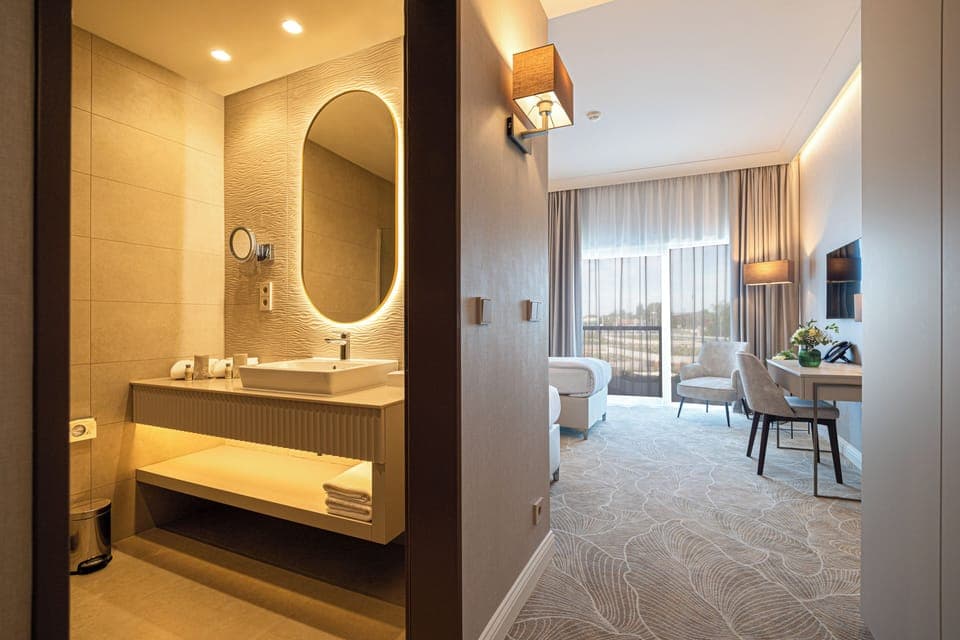 Free toiletries, hair dryer, slippers, towels