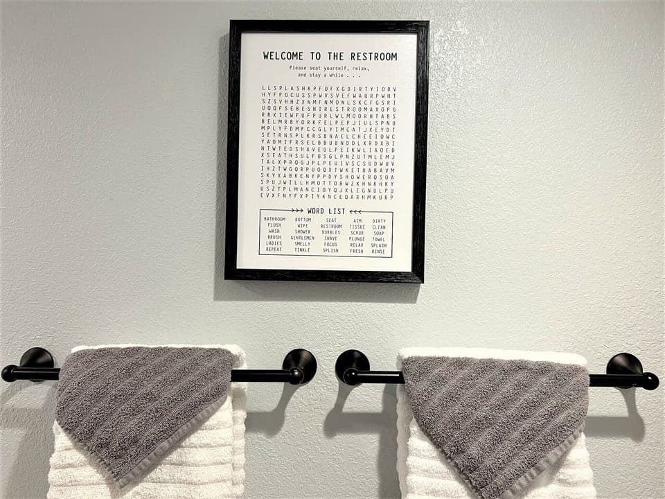 We provide towels for your stay in our stylish bathroom.