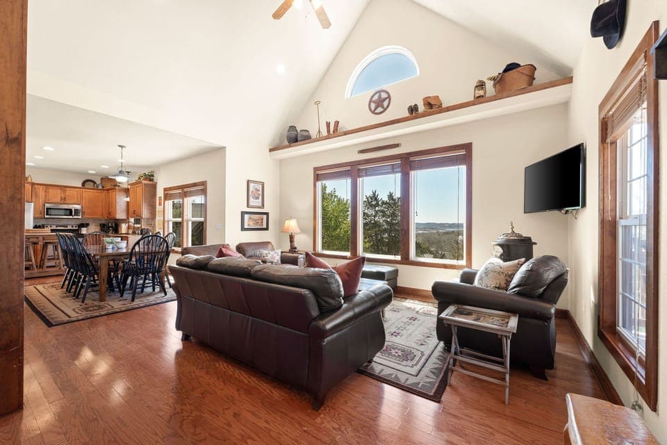 Vaulted ceilings greet you inside with a beautiful view of the lake!