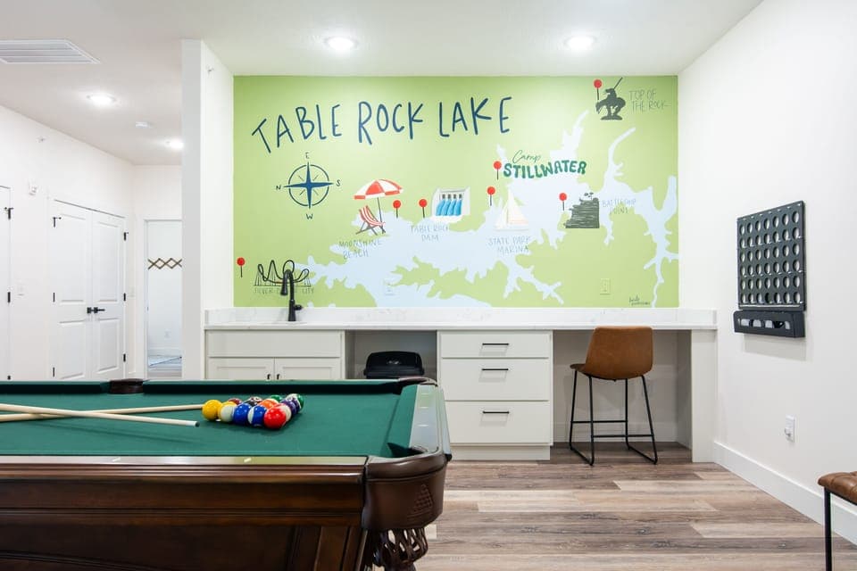 Desk area and pool table to enjoy