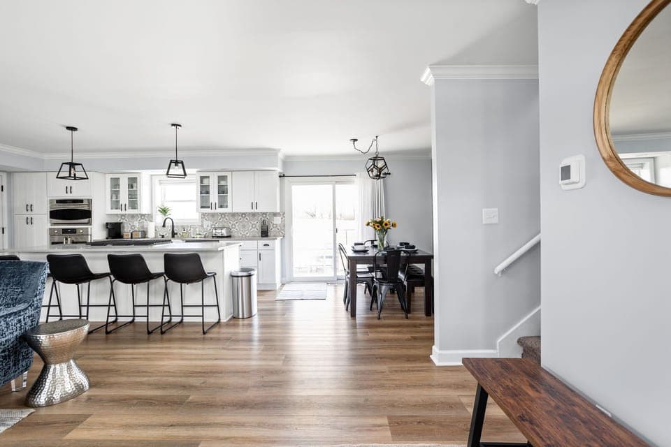 Main living area is open to the kitchen living room and dining area. 