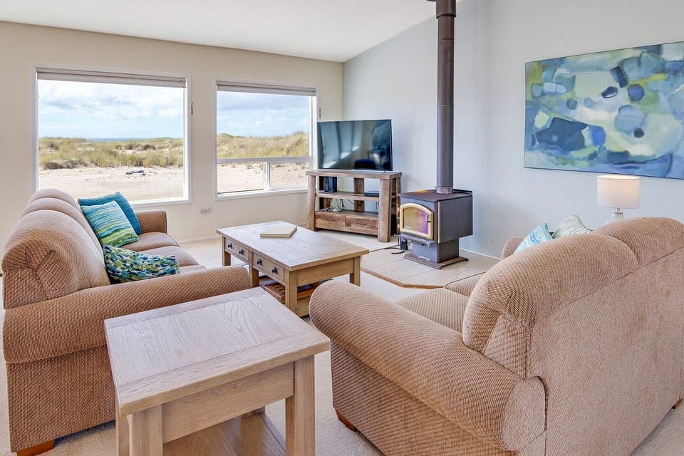 Watch the storms and stay warm with a fire in the wood burning stove.