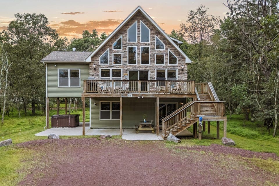 A dream house nestled in the woods.