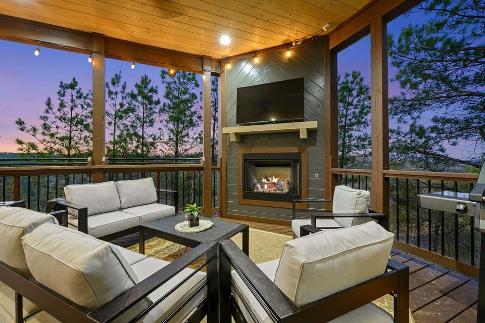 Take a seat and be enveloped by the luscious foliage surrounding the cabin.