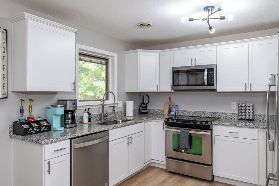 Cook up your favorite meals with a full-size oven, stove, and a range of essential kitchen utensils.