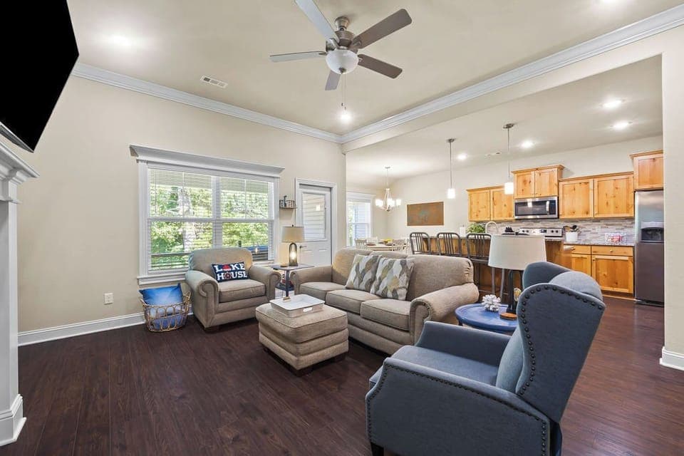 Open floor plan with comfortable seating