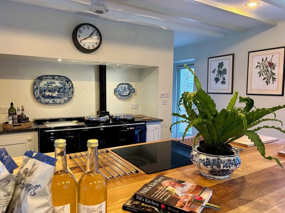 Working kitchen with 4 door aga, 2 electric ovens, 2 dishwashers and huge island