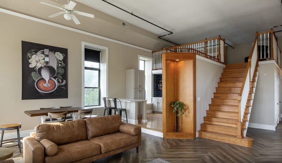 Cozy seating area by the stairs