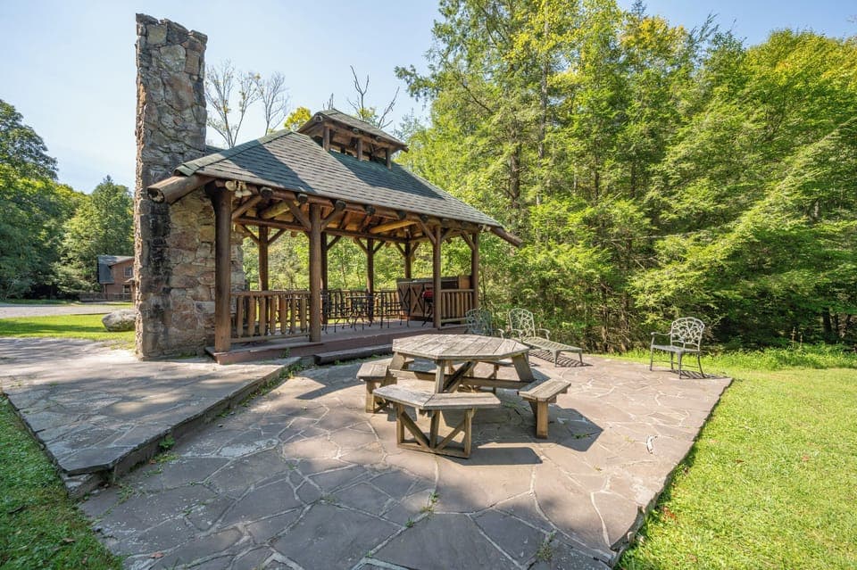 On Site Pond and Pavilion with Fireplace