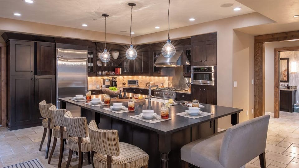 Kitchen, Main Level - Open layout with bar seating and views