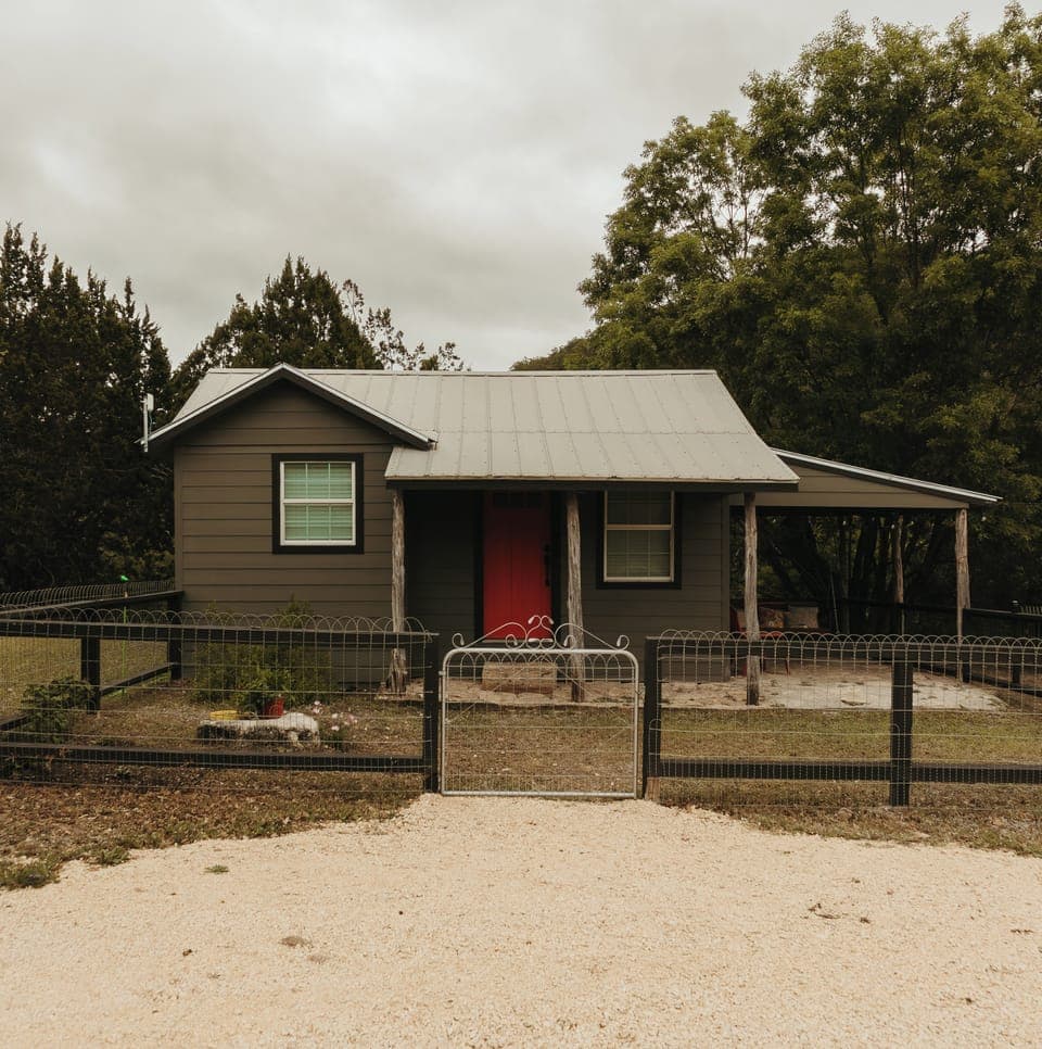 View from the front of the cabin. Yard is fully fenced in, perfect for pets!