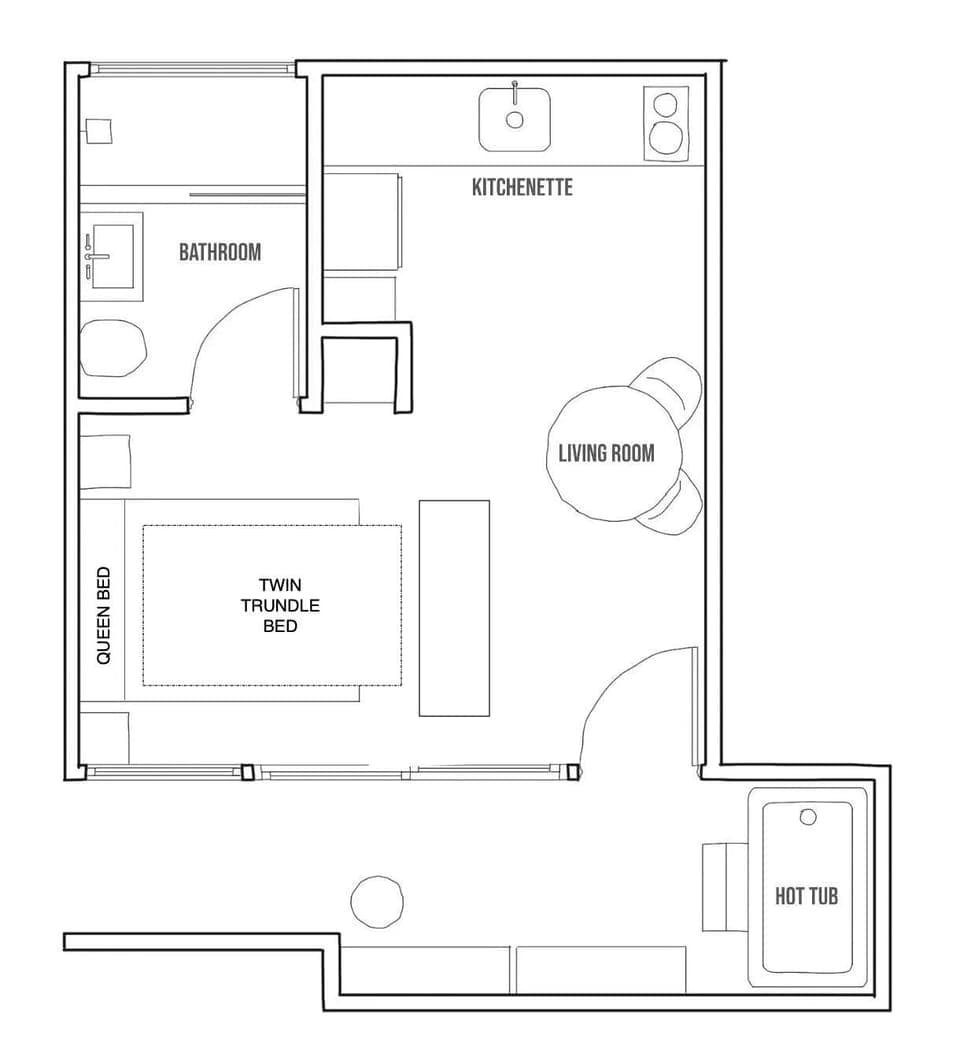 Elite Room, Patio, Kitchenette, Hot Tub | Floor plan
