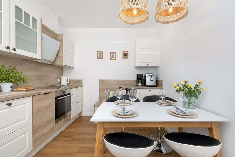 The fully equipped kitchenette includes everything you need for a home-cooked meal.