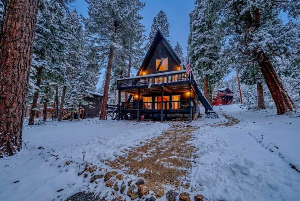 Exterior: Charming A-frame home, 2 decks, backyard w/bocce ball, horseshoe pit, picnic table