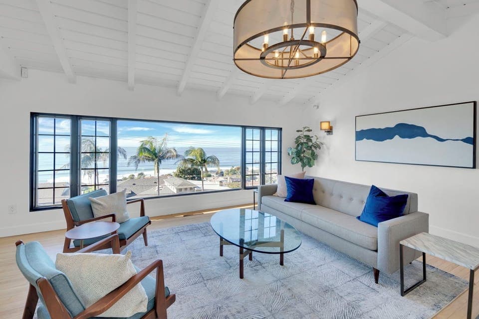 Enter into the main living room with ocean views
