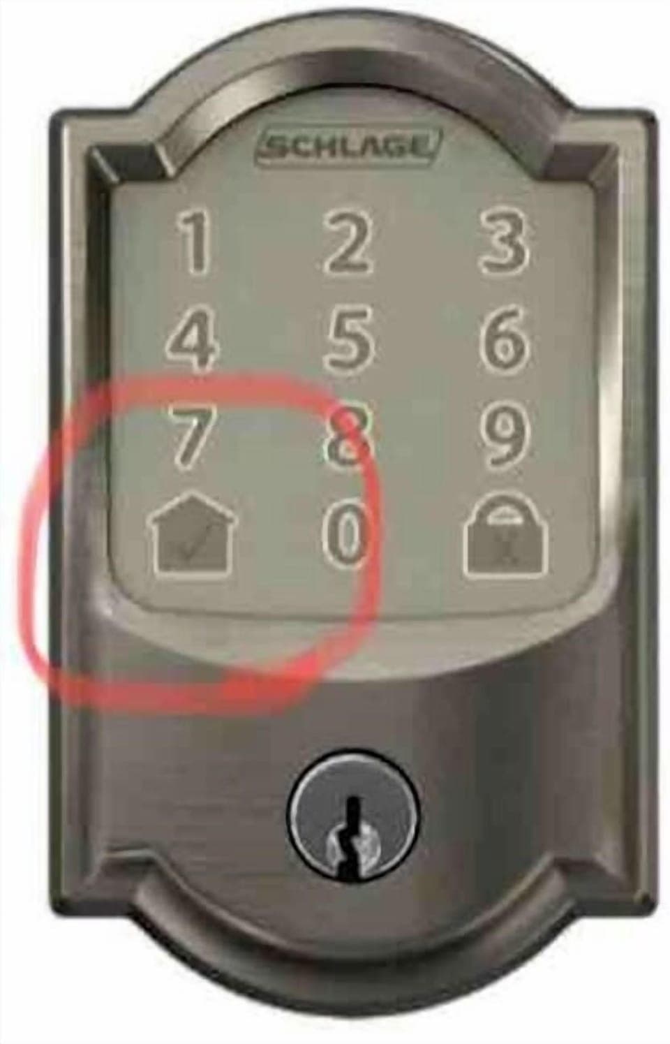 When the house is touched it will light up the screen to enter your code. The lock picture locks the unit