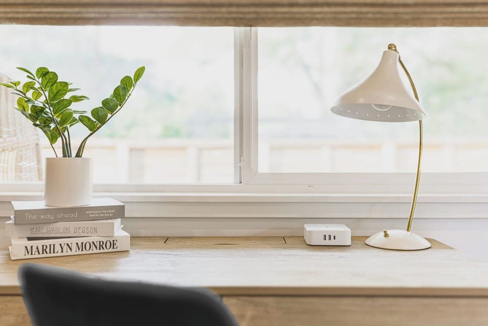 Office: A view of the front yard from the desk.