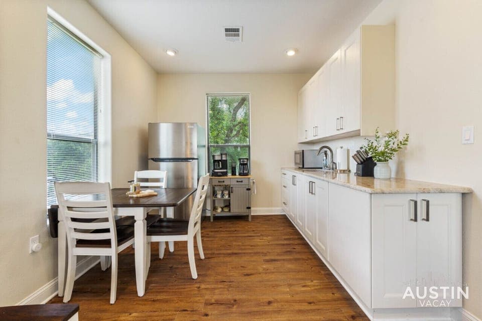 Everything you really need: Kitchenette with dining, microwave, coffee, and the basics