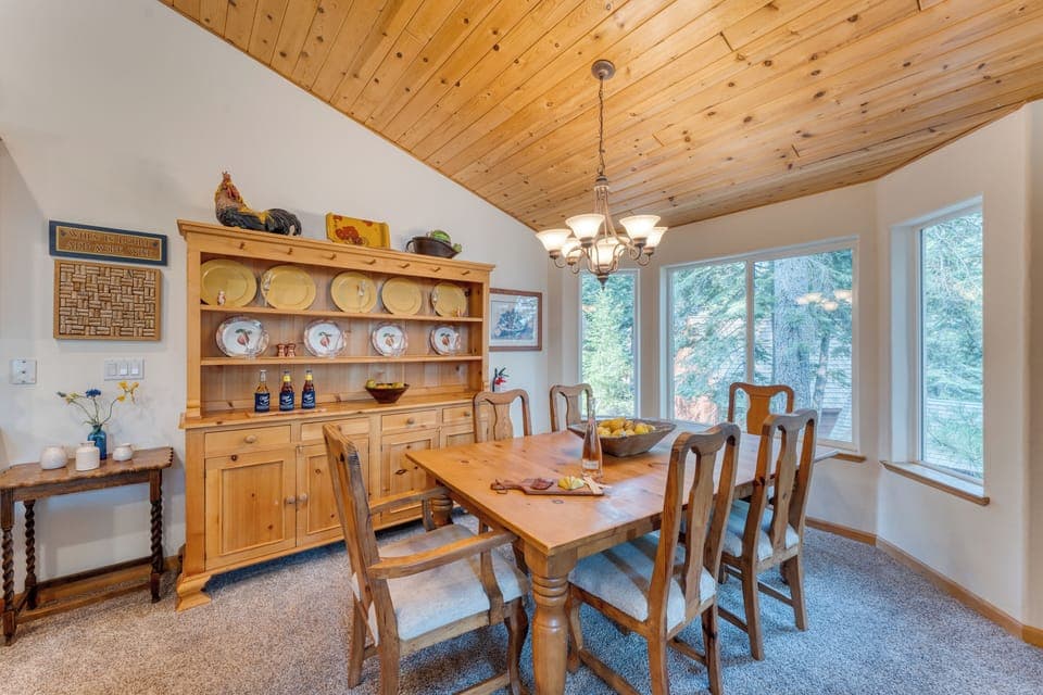 The dining table seats six for family meals.