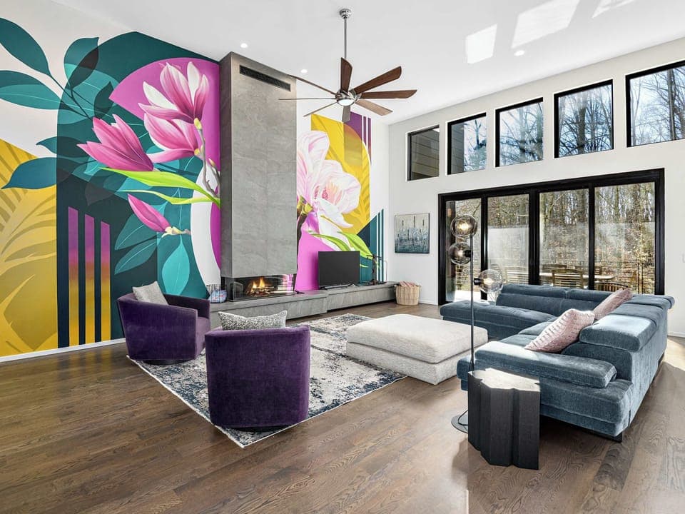 Beautiful murals adorn the walls of this home. They were painted by a local artist and painter currently based in Asheville, NC.