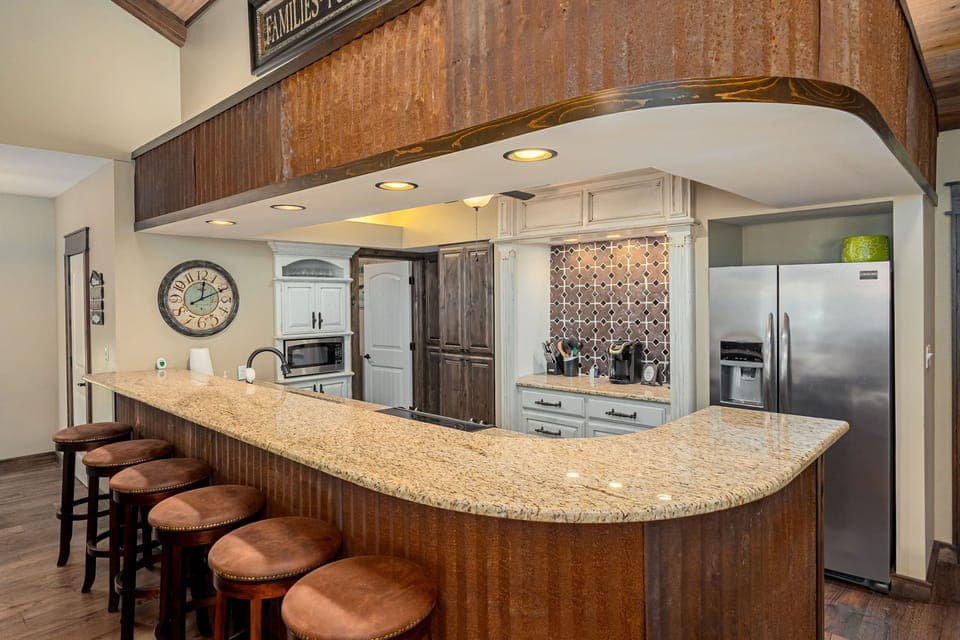 Beautiful kitchen open to living and dining area