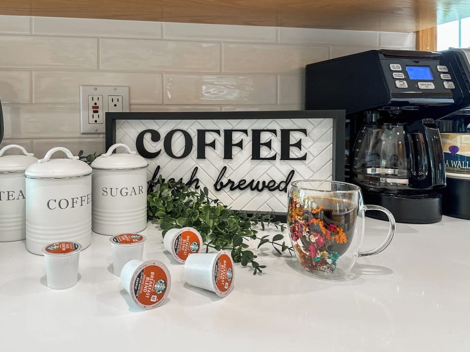 Fully loaded coffee bar.