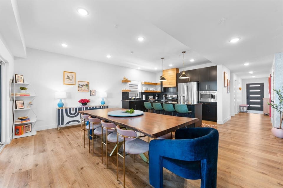 Custom, Colorful Dining with Seating for 14 + High Chair Provided