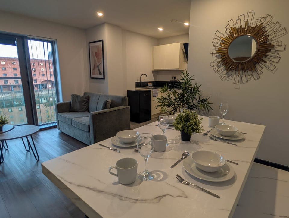 Standard Apartment, 2 Double Beds, Non Smoking (Walk-in Shower;with Sofabed) | Living area | 40-inch TV with digital channels