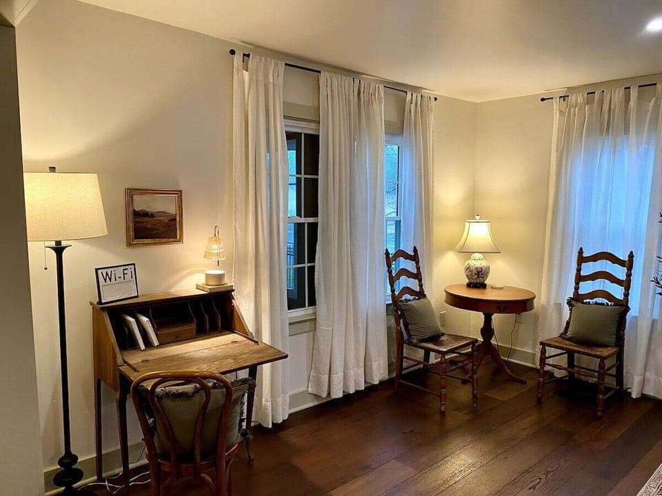 The antique writing desk is a great place to do send an email or write an actual letter! Remember those? 