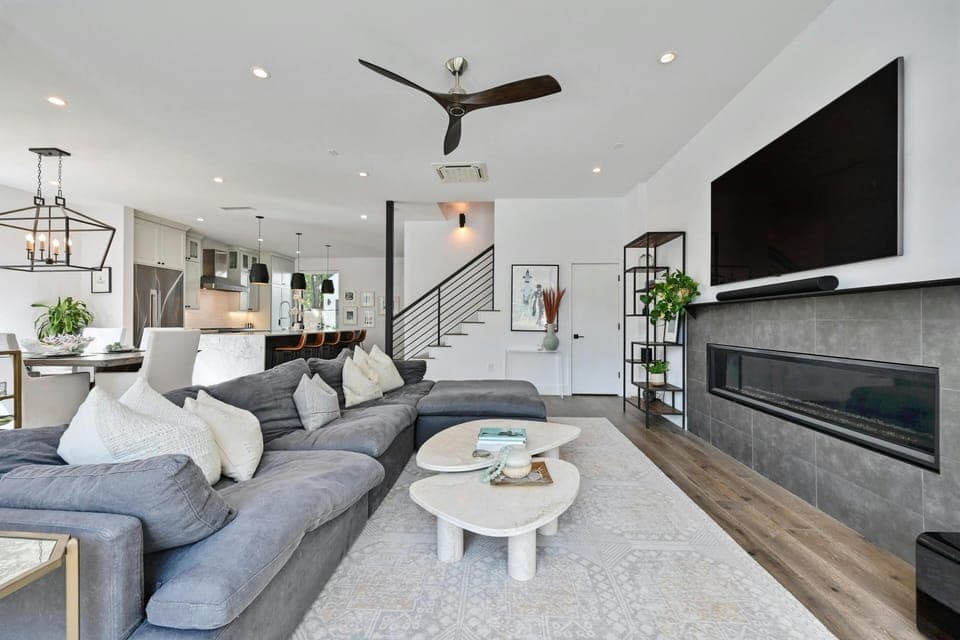 Comfy restoration cloud sectional with large tv