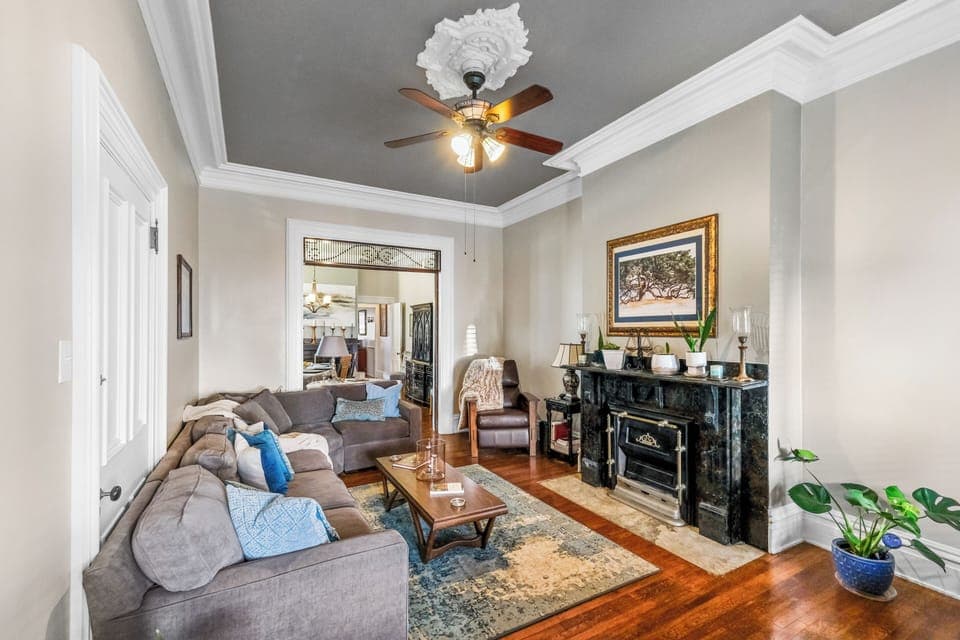 Unwind by the elegant fireplace in a charming, classic-style lounge.