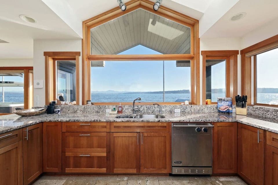 Soak in panoramic views of Whidbey Island from the comfort of the kitchen - Fully equipped with modern appliances & stocked kitchen