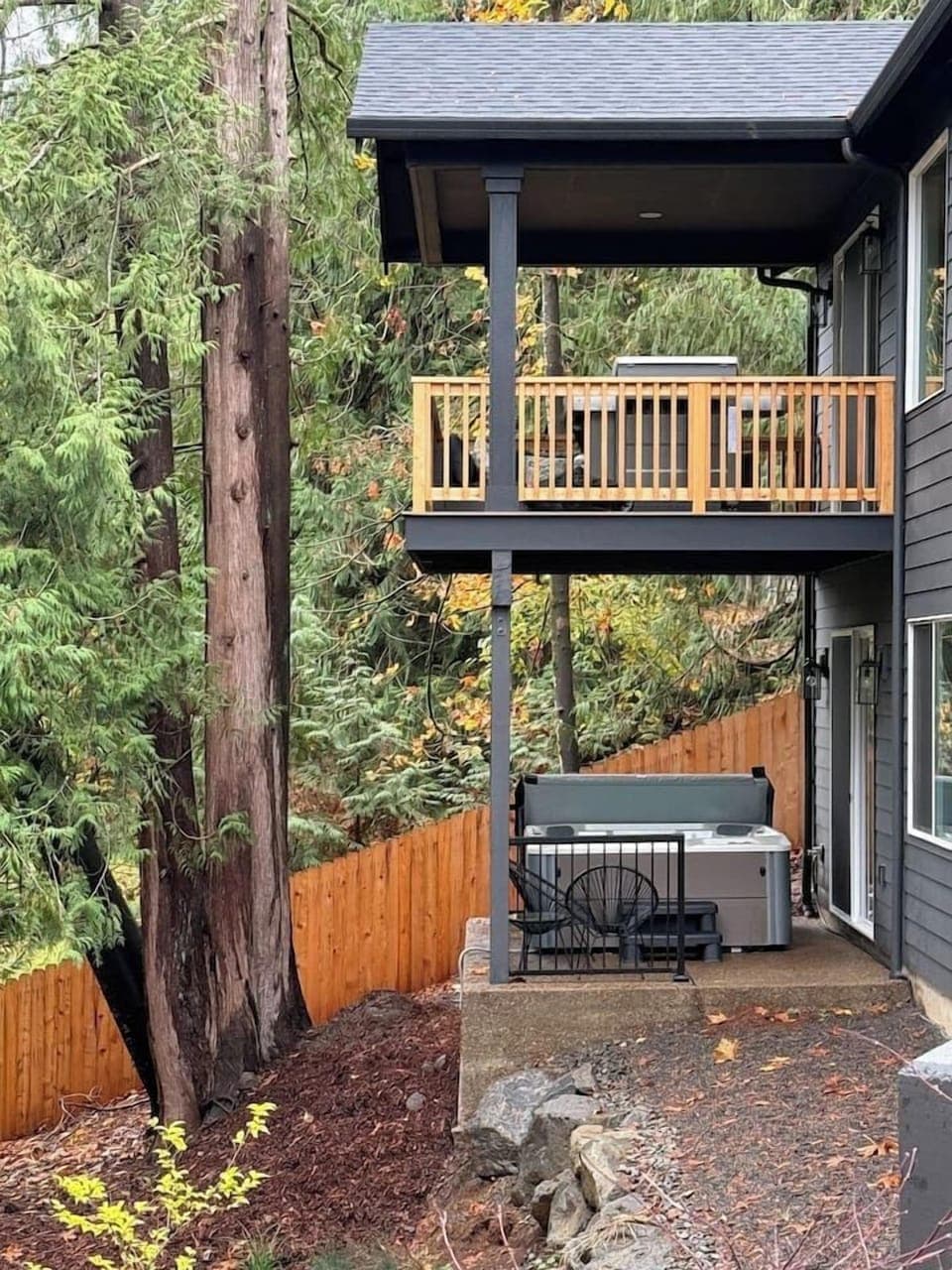 Two decks on the Northern side of the house.