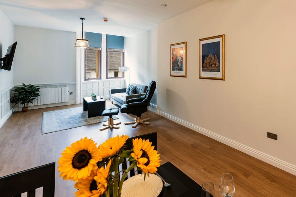 Honeymoon Apartment, City View | Living area | 50-inch Smart TV with digital channels