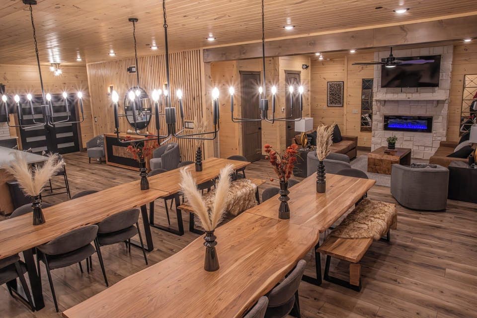 Elegant dual dining tables, perfect for hosting large gatherings in style.