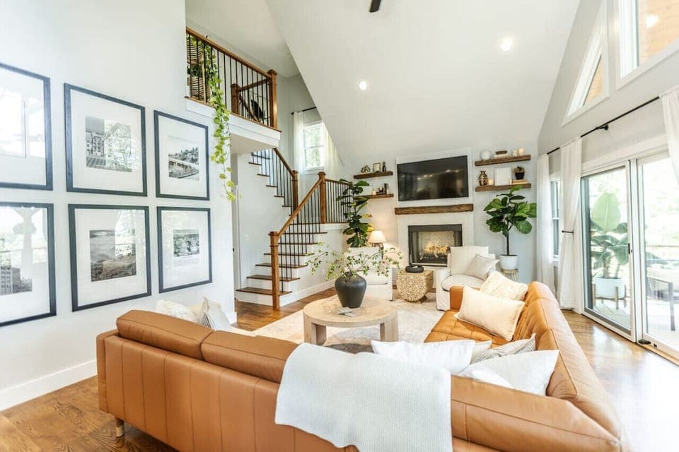 Spacious living room with windows to the mountain views!