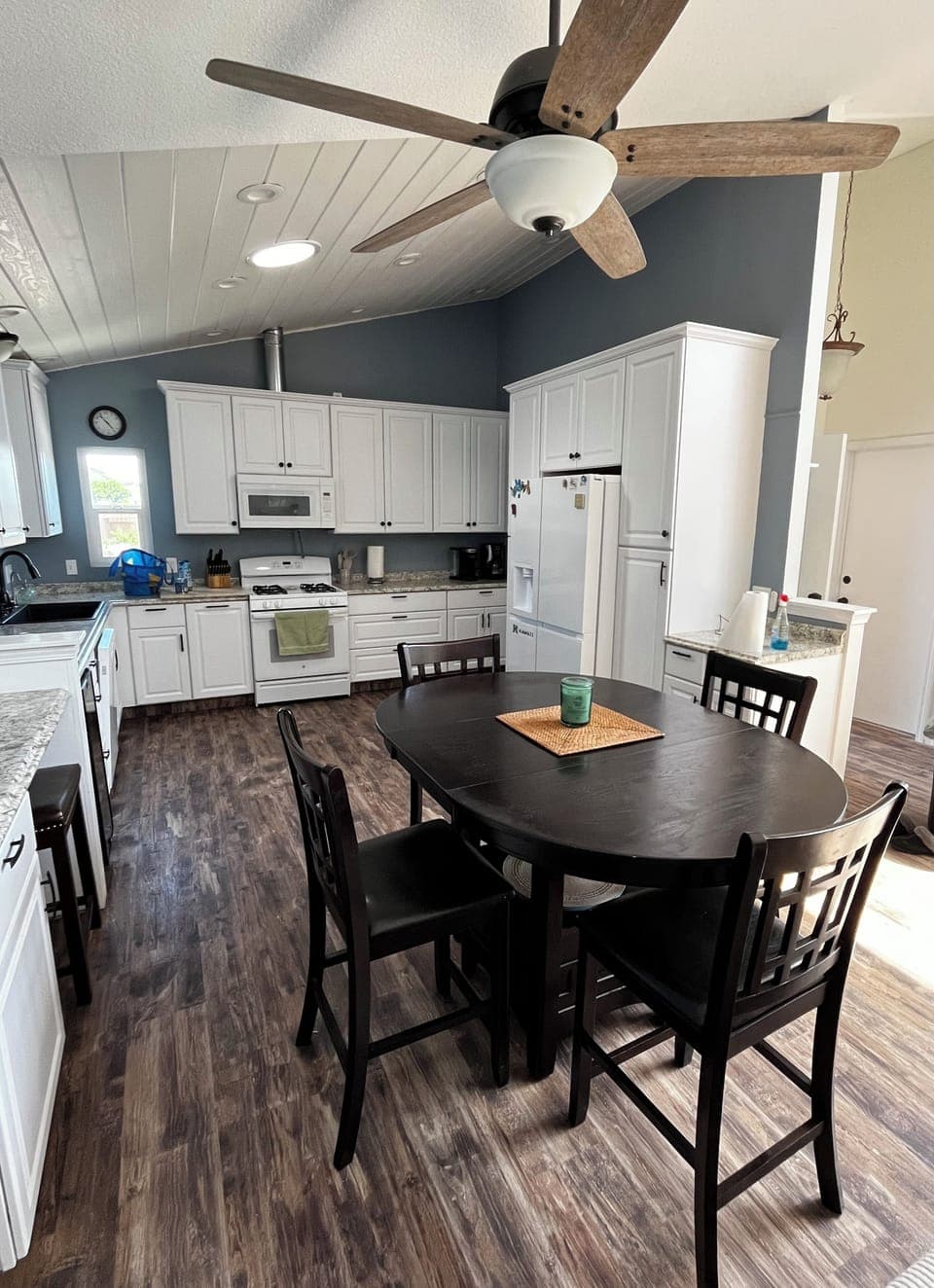 Dining table seats six comfortably but also have two additional chairs if needed