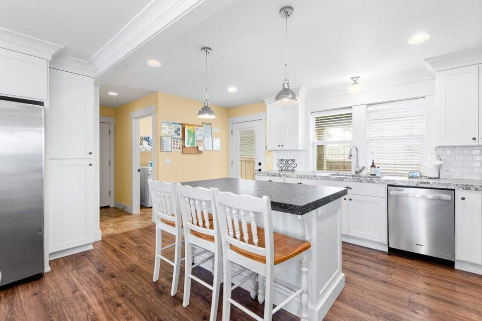 The chef's kitchen is a blast to cook and bake in, with ample space for guests to visit from the bar