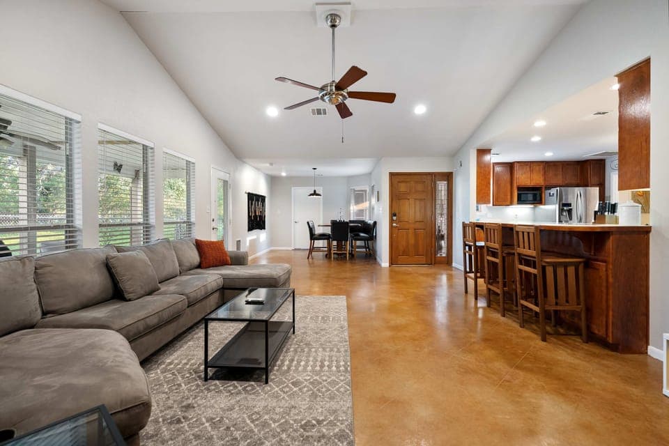 Relax with a movie on the queen sleeper sofa in the living room