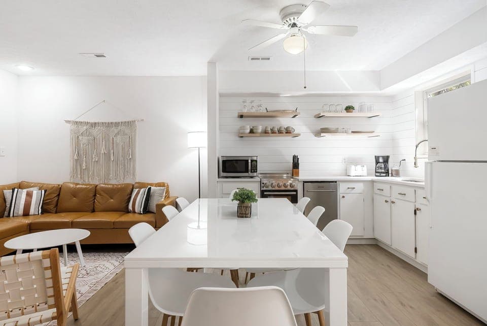 Gather for meals together at the dining table, with seating for 8