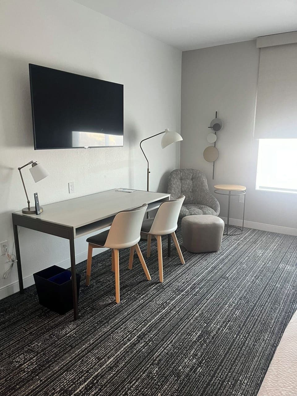 Hypo-allergenic bedding, desk, laptop workspace, iron/ironing board