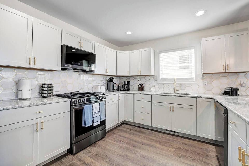 Kitchen with stainless steel appliances
