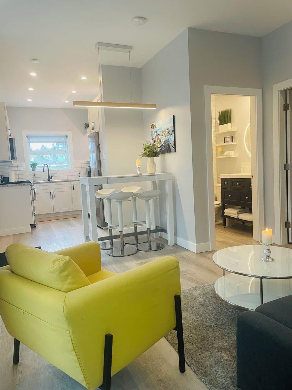 View of kitchen and bathroom