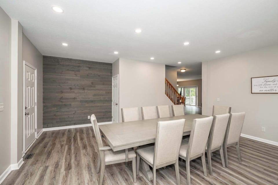 Gather for meals together at the dining table, with space for the whole crew!